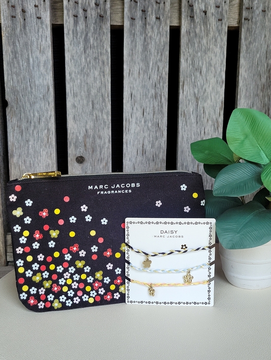 Marc Jacobs Jewelry - Marc Jacobs - 3 Adjustable Gold Tone Braided Bracelets & Black Floral Dot Pouch